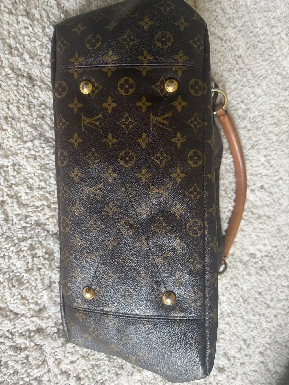 Louis Vuitton Monogram Canvas Shoulder Bag with Tan Handle